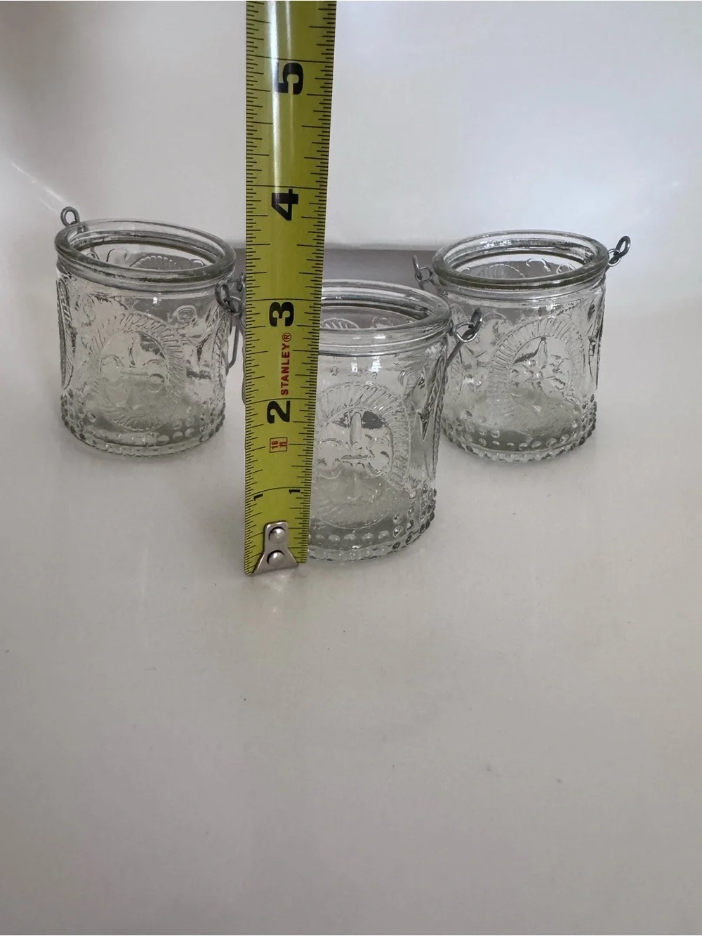 Set of 3 Fleur de Lis Glass Votive Candle Holders French Cottage Farmhouse